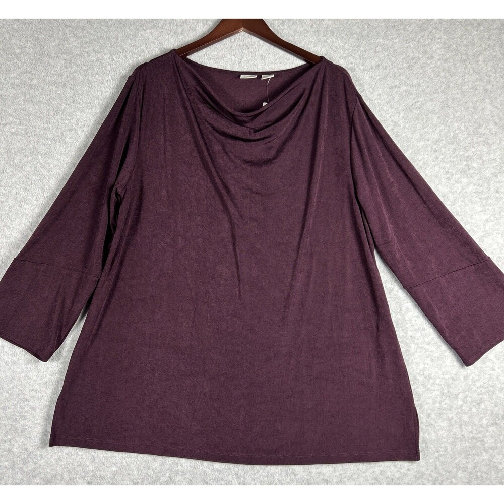 Chico's Travelers Drape Neck top sz 3 XL Slinky Knit burgundy Long Sleeve - NWT